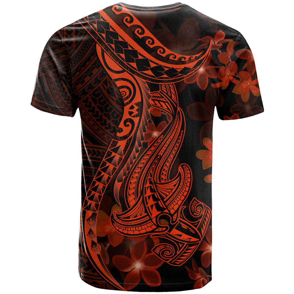 Red Polynesia T Shirt Shark Tattoo With Polynesian Plumeria LT14 - Polynesian Pride