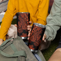 Red Polynesia Tumbler Cup Shark Tattoo With Polynesian Plumeria