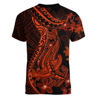 Red Polynesia Women V Neck T Shirt Shark Tattoo With Polynesian Plumeria LT14 - Polynesian Pride