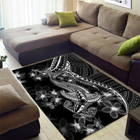 Black Polynesia Area Rug Shark Tattoo With Polynesian Plumeria LT14 - Polynesian Pride