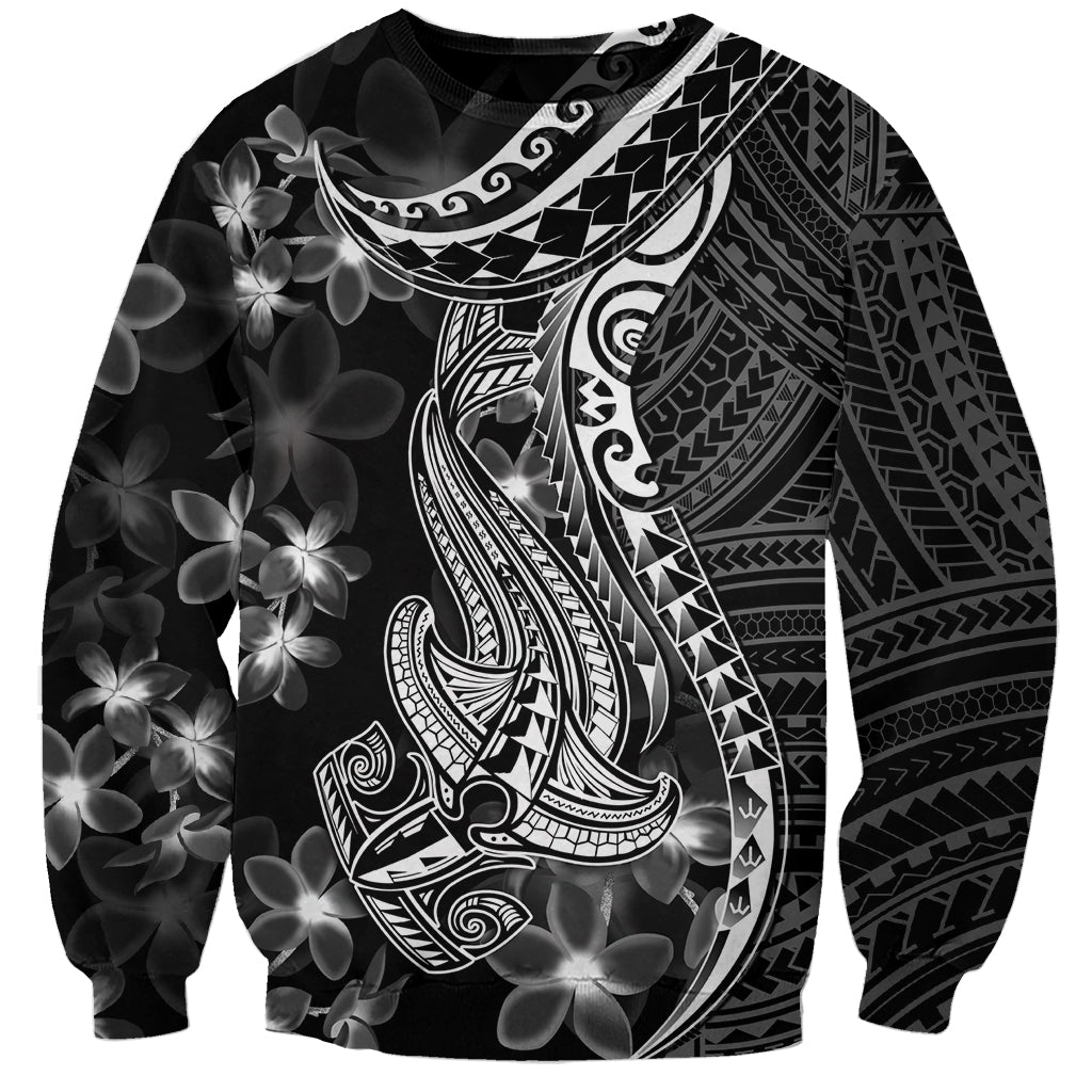 Black Polynesia Sweatshirt Shark Tattoo With Polynesian Plumeria LT14 Unisex Black - Polynesian Pride