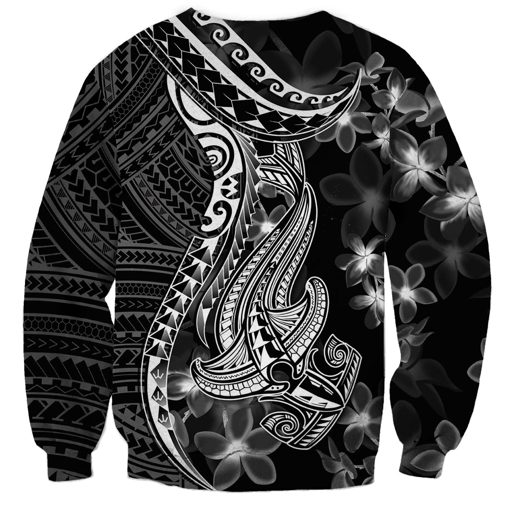 Black Polynesia Sweatshirt Shark Tattoo With Polynesian Plumeria LT14 - Polynesian Pride