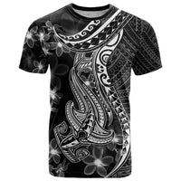 Black Polynesia T Shirt Shark Tattoo With Polynesian Plumeria LT14 Black - Polynesian Pride