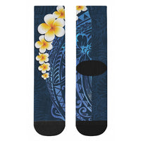 Blue Tropical Plumeria With Galaxy Polynesian Art Crew Socks