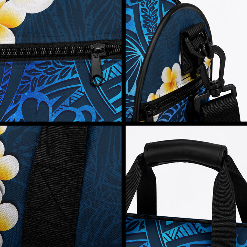 Blue Tropical Plumeria With Galaxy Polynesian Art Duffle Bag