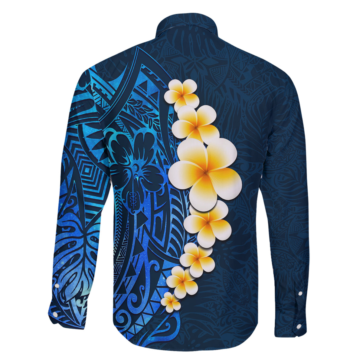 Blue Polynesia Family Matching Puletasi Dress and Hawaiian Shirt Plumeria Tropical Leaves With Galaxy Polynesian Art LT14 - Polynesian Pride