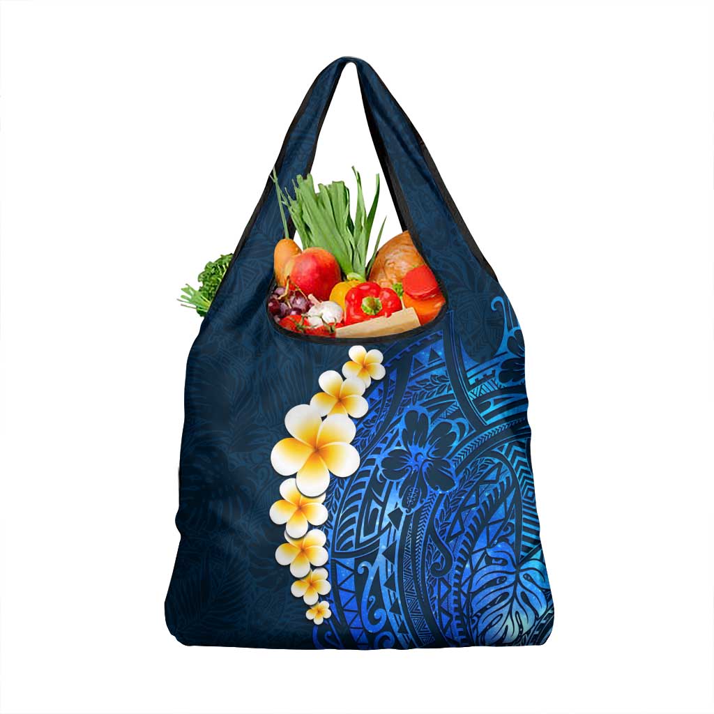 Blue Polynesia Grocery Bag Plumeria Tropical Leaves With Galaxy Polynesian Art LT14 1-pack One Size Blue - Polynesian Pride