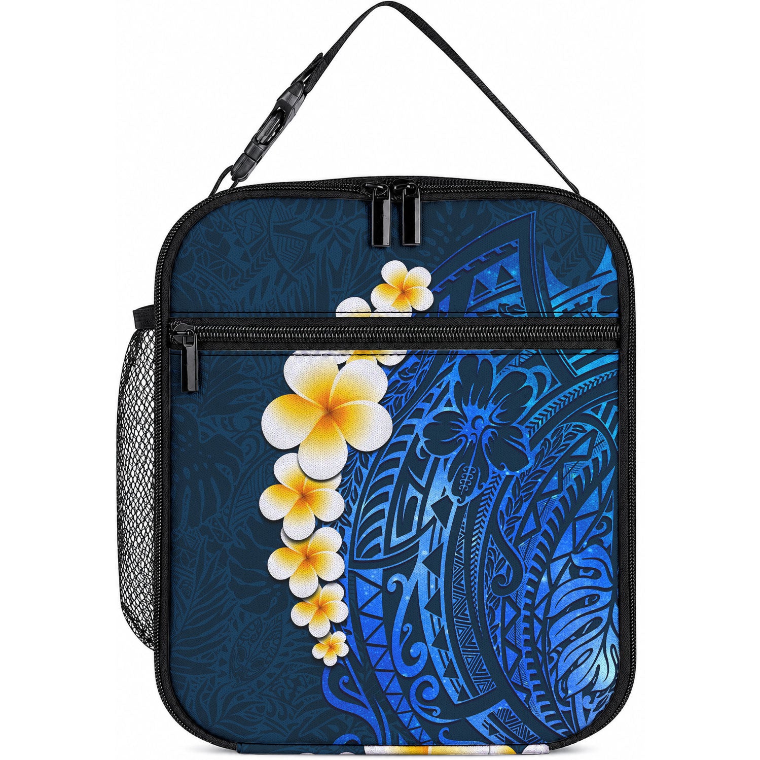 Blue Tropical Plumeria With Galaxy Polynesian Art Lunch Bag LT14 10.2 × 8.3 × 4.3 inch Blue - Polynesian Pride