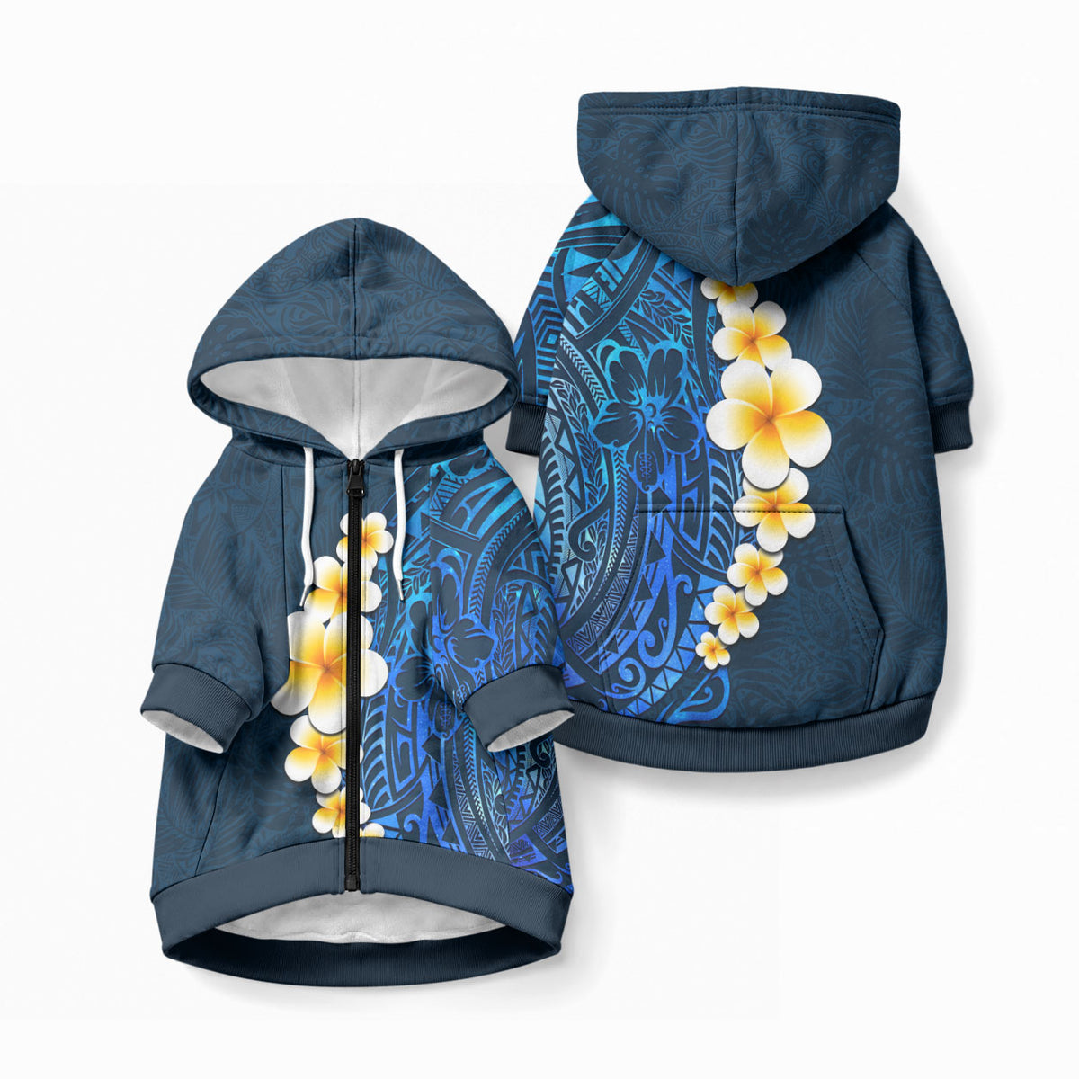 Blue Tropical Plumeria With Galaxy Polynesian Art Pet Hoodie LT14 Zip-up Blue - Polynesian Pride