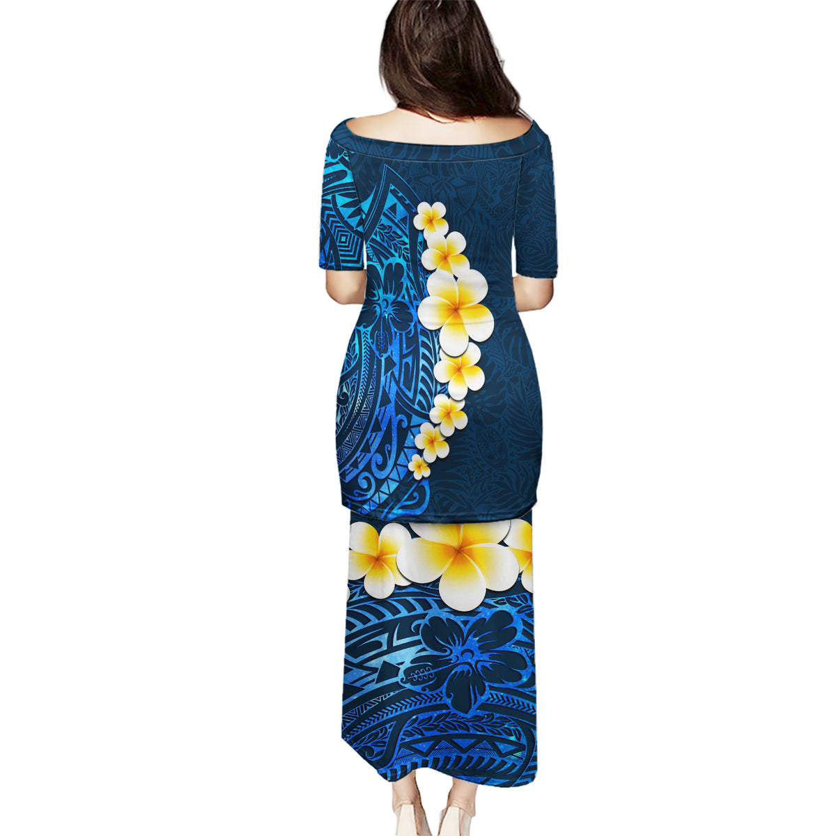 Blue Polynesia Puletasi Plumeria Tropical Leaves With Galaxy Polynesian Art LT14 - Polynesian Pride