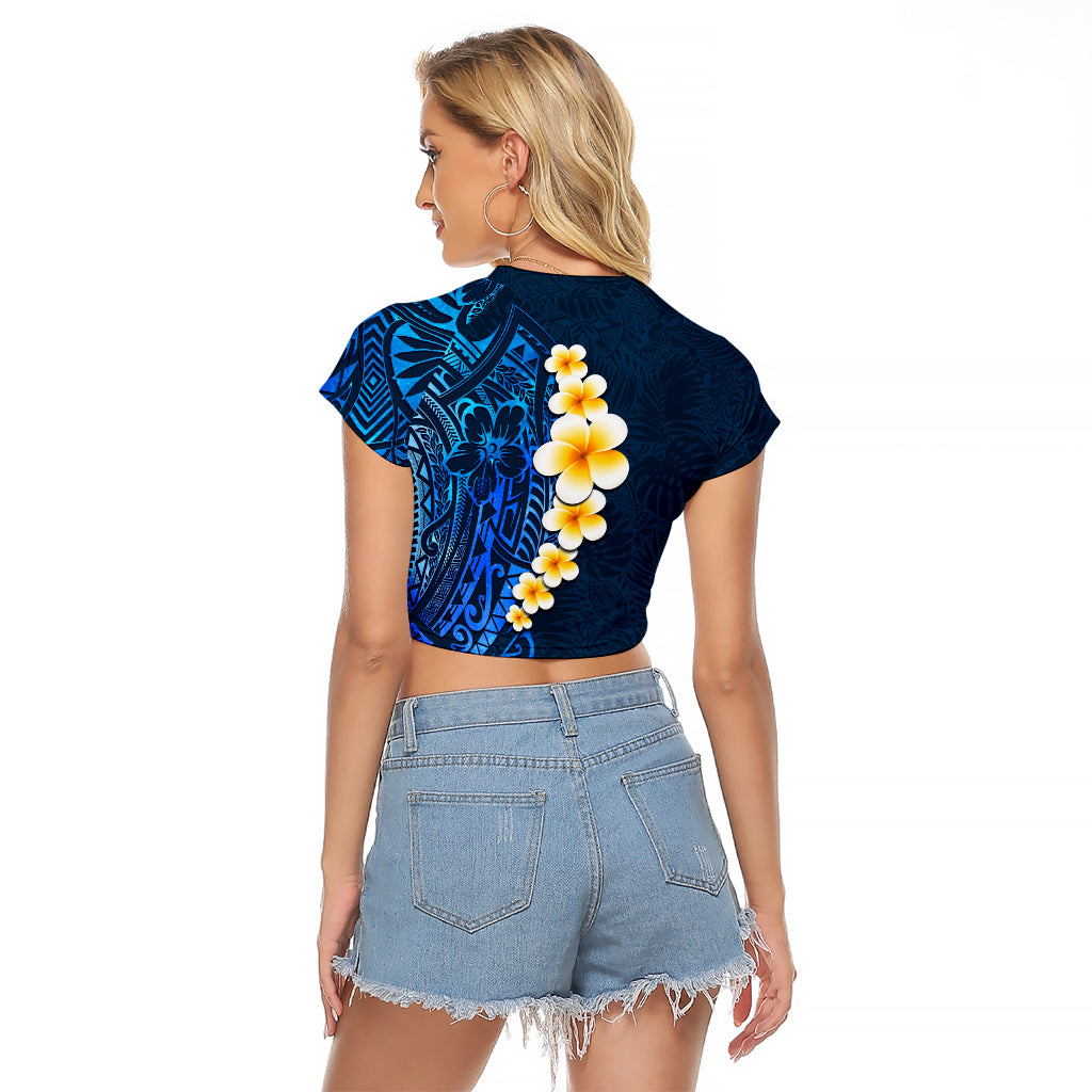 Blue Polynesia Raglan Cropped T Shirt Plumeria Tropical Leaves With Galaxy Polynesian Art LT14 - Polynesian Pride