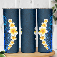Blue Polynesia Skinny Tumbler Plumeria Tropical Leaves With Galaxy Polynesian Art