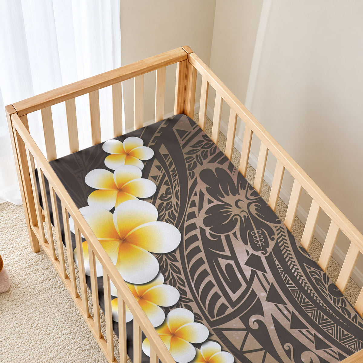 Brown Tropical Plumeria With Galaxy Polynesian Art Baby Bed Cover