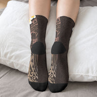 Brown Tropical Plumeria With Galaxy Polynesian Art Crew Socks LT14 - Polynesian Pride