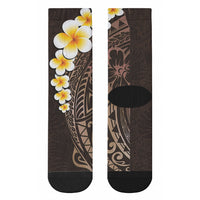 Brown Tropical Plumeria With Galaxy Polynesian Art Crew Socks LT14 - Polynesian Pride