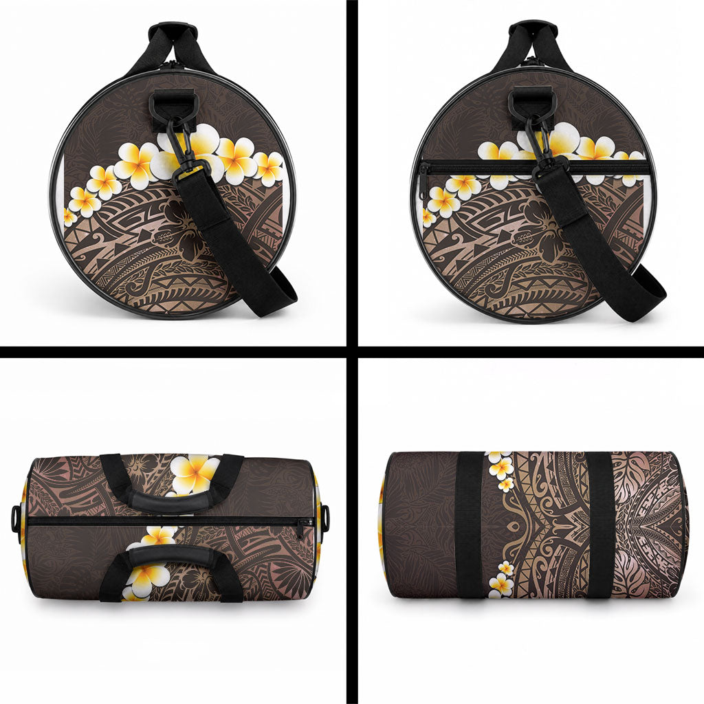 Brown Tropical Plumeria With Galaxy Polynesian Art Duffle Bag