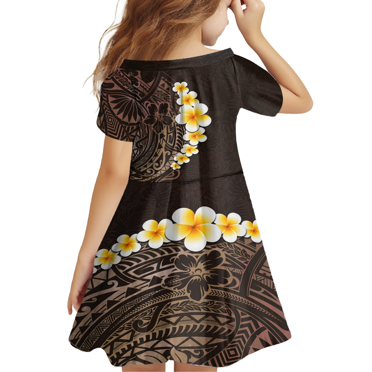 Brown Polynesia Family Matching Puletasi Dress and Hawaiian Shirt Plumeria Tropical Leaves With Galaxy Polynesian Art LT14 - Polynesian Pride
