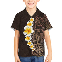 Brown Polynesia Family Matching Puletasi Dress and Hawaiian Shirt Plumeria Tropical Leaves With Galaxy Polynesian Art LT14 Son's Shirt Brown - Polynesian Pride