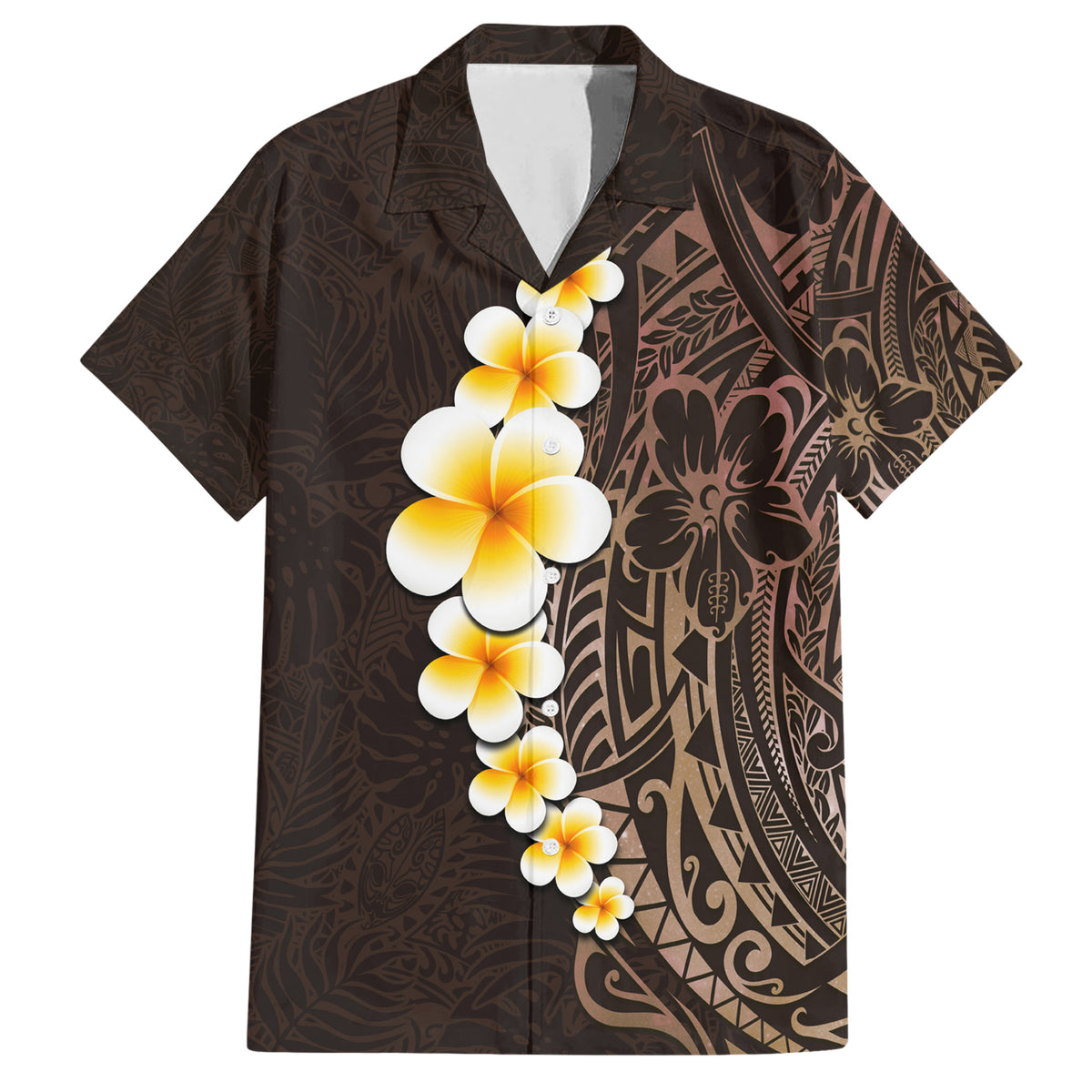 Brown Polynesia Family Matching Short Sleeve Bodycon Dress and Hawaiian Shirt Plumeria Tropical Leaves With Galaxy Polynesian Art LT14 Dad's Shirt - Short Sleeve Brown - Polynesian Pride