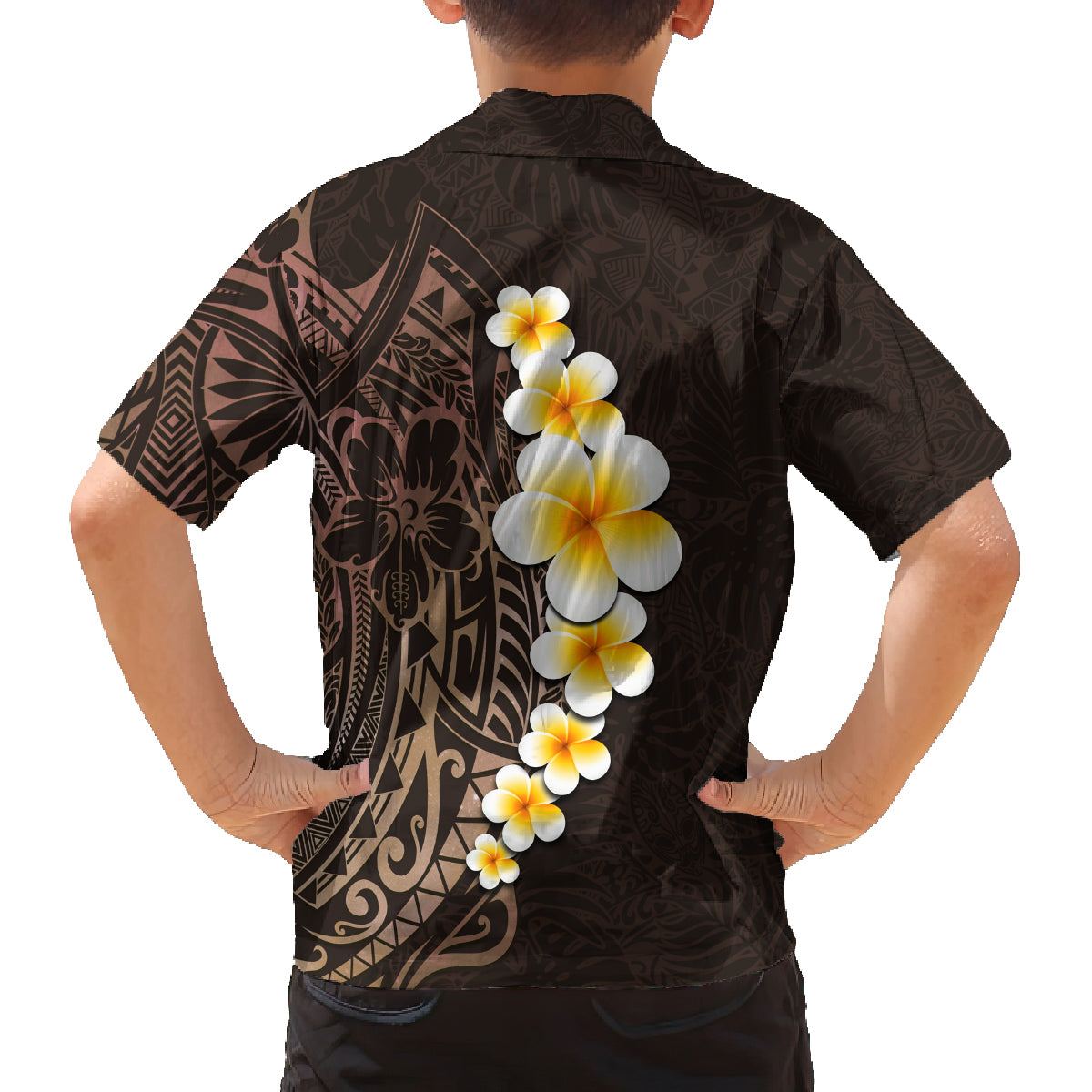 Brown Polynesia Family Matching Tank Maxi Dress and Hawaiian Shirt Plumeria Tropical Leaves With Galaxy Polynesian Art LT14 - Polynesian Pride