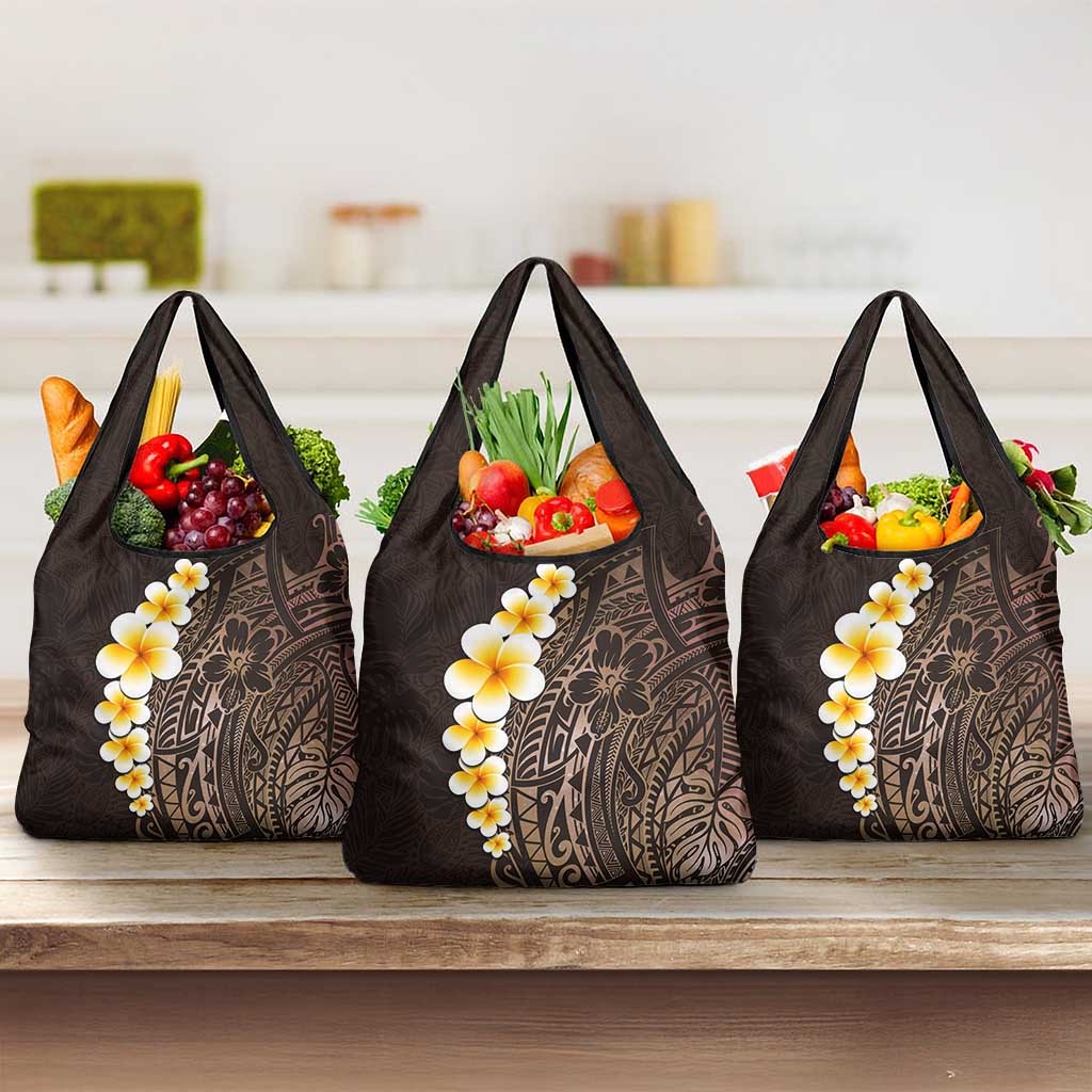 Brown Polynesia Grocery Bag Plumeria Tropical Leaves With Galaxy Polynesian Art