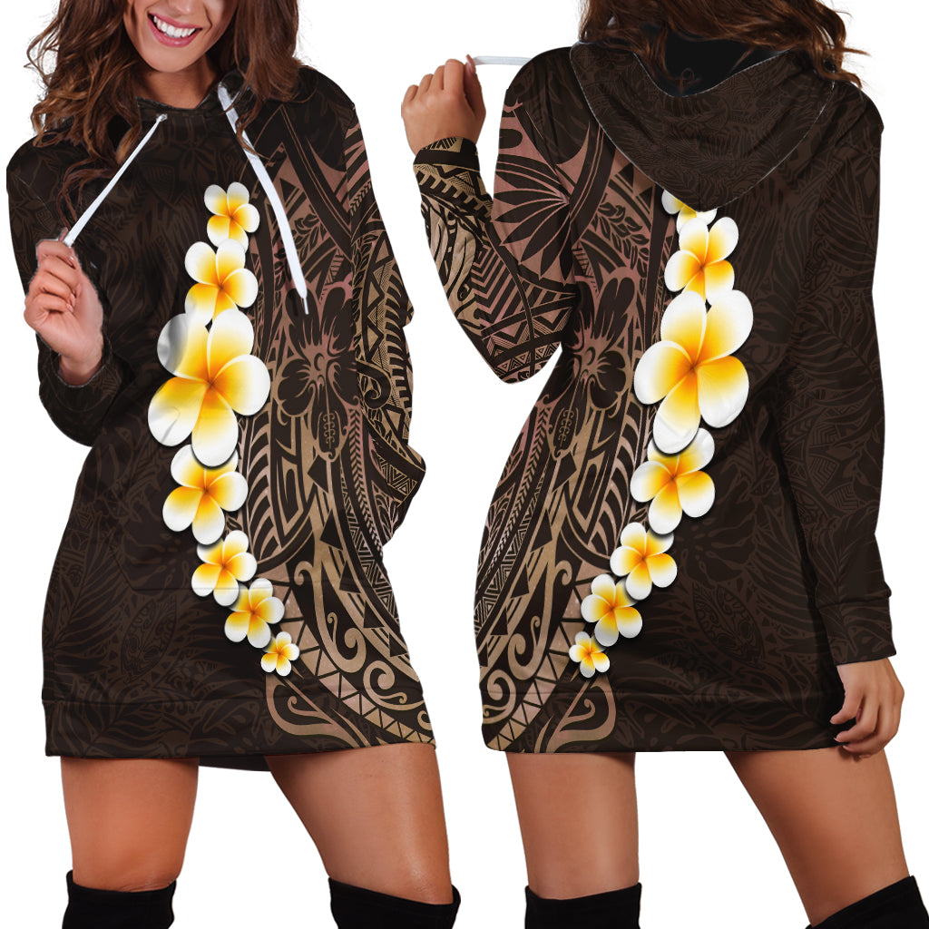Brown Polynesia Hoodie Dress Plumeria Tropical Leaves With Galaxy Polynesian Art LT14 - Polynesian Pride