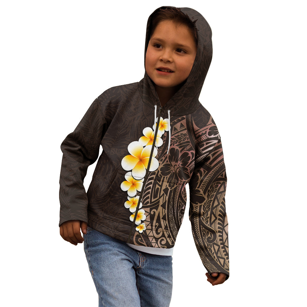 Brown Polynesia Kid Hoodie Plumeria Tropical Leaves With Galaxy Polynesian Art LT14 - Polynesian Pride