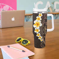 Brown Polynesia Tumbler With Handle Plumeria Tropical Leaves With Galaxy Polynesian Art