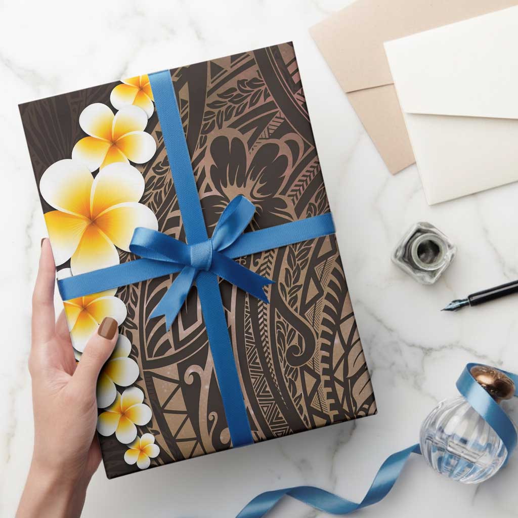 Brown Polynesia Wrapping Paper Plumeria Tropical Leaves With Galaxy Polynesian Art
