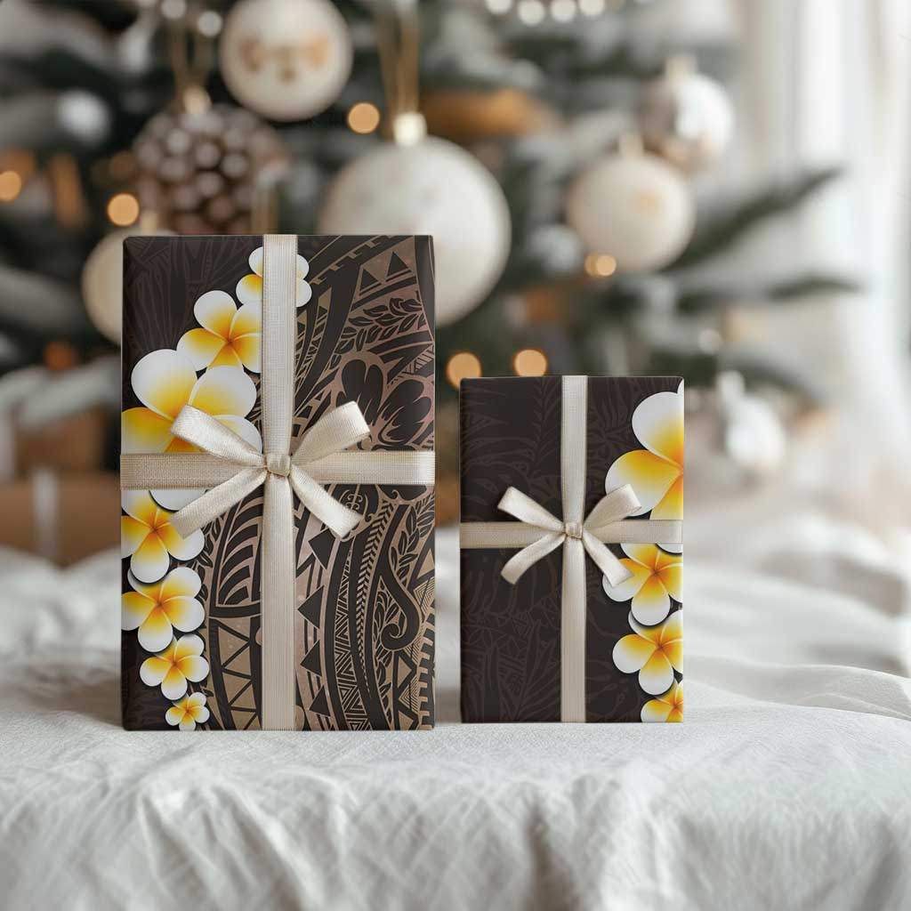 Brown Polynesia Wrapping Paper Plumeria Tropical Leaves With Galaxy Polynesian Art