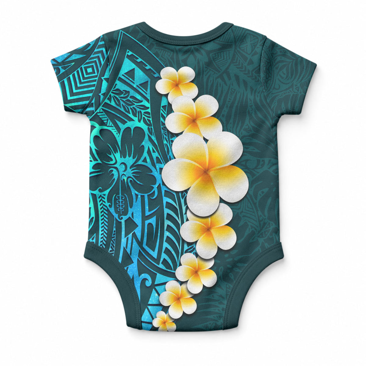 Turquoise Tropical Plumeria With Galaxy Polynesian Art Baby Onesie