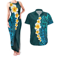 Turquosie Polynesia Couples Matching Tank Maxi Dress and Hawaiian Shirt Plumeria Tropical Leaves With Galaxy Polynesian Art LT14 Turquoise - Polynesian Pride