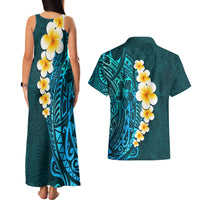 Turquosie Polynesia Couples Matching Tank Maxi Dress and Hawaiian Shirt Plumeria Tropical Leaves With Galaxy Polynesian Art LT14 - Polynesian Pride