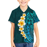 Turquosie Polynesia Family Matching Long Sleeve Bodycon Dress and Hawaiian Shirt Plumeria Tropical Leaves With Galaxy Polynesian Art LT14 Son's Shirt Turquoise - Polynesian Pride