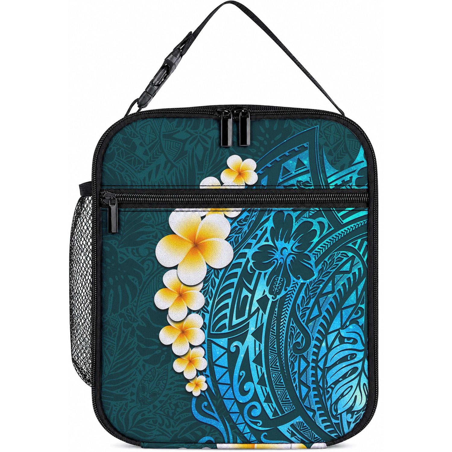 Turquoise Tropical Plumeria With Galaxy Polynesian Art Lunch Bag LT14 10.2 × 8.3 × 4.3 inch Turquoise - Polynesian Pride