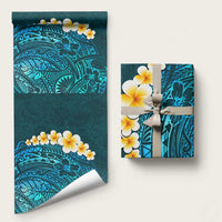 Turquosie Polynesia Wrapping Paper Plumeria Tropical Leaves With Galaxy Polynesian Art