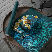 Turquosie Polynesia Wrapping Paper Plumeria Tropical Leaves With Galaxy Polynesian Art
