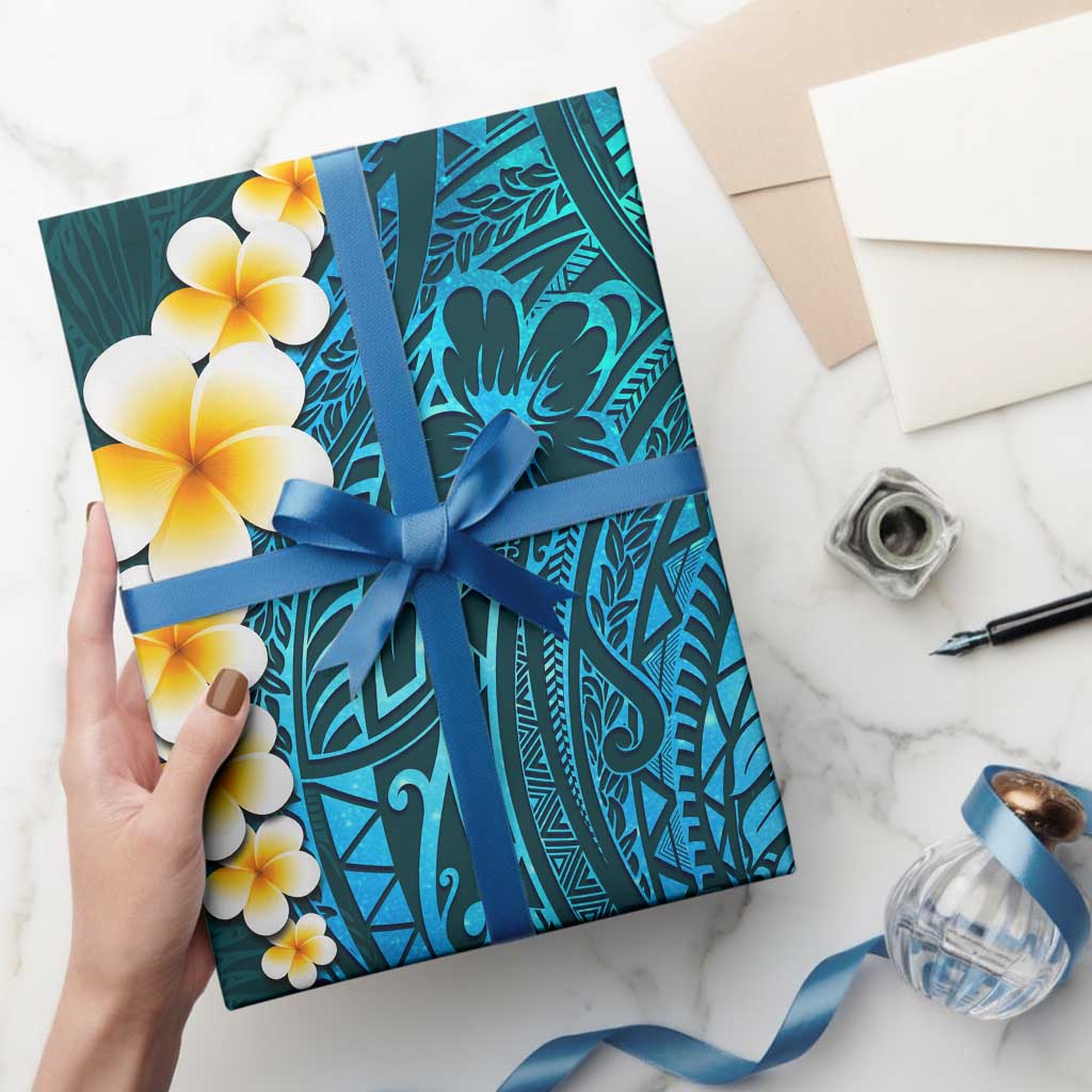 Turquosie Polynesia Wrapping Paper Plumeria Tropical Leaves With Galaxy Polynesian Art