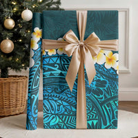 Turquosie Polynesia Wrapping Paper Plumeria Tropical Leaves With Galaxy Polynesian Art
