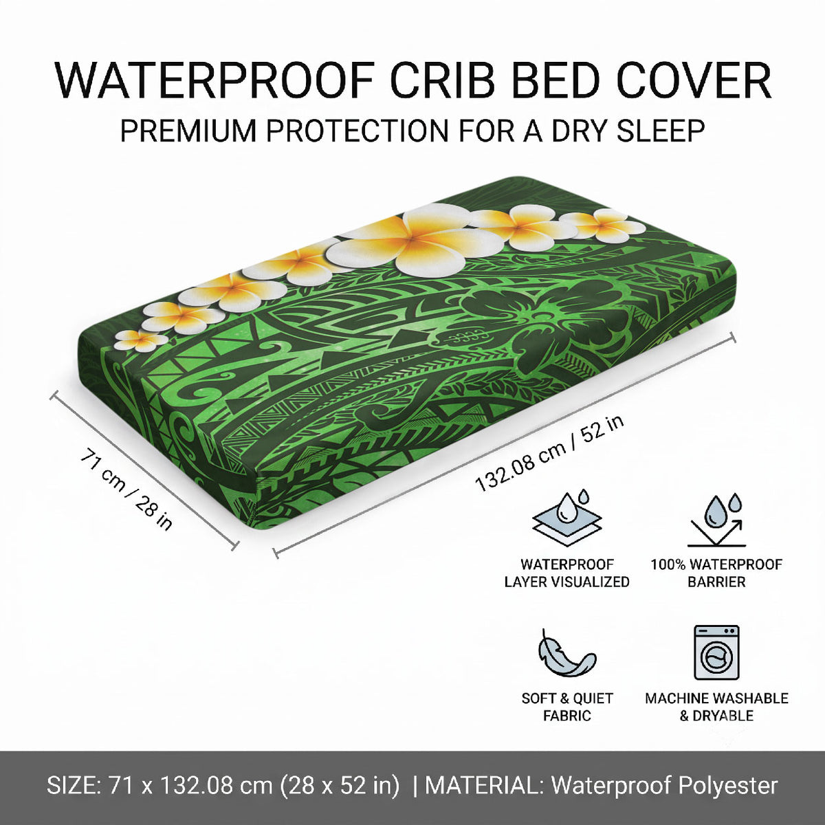 Green Tropical Plumeria With Galaxy Polynesian Art Baby Bed Cover