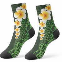 Green Tropical Plumeria With Galaxy Polynesian Art Crew Socks