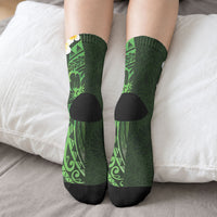 Green Tropical Plumeria With Galaxy Polynesian Art Crew Socks