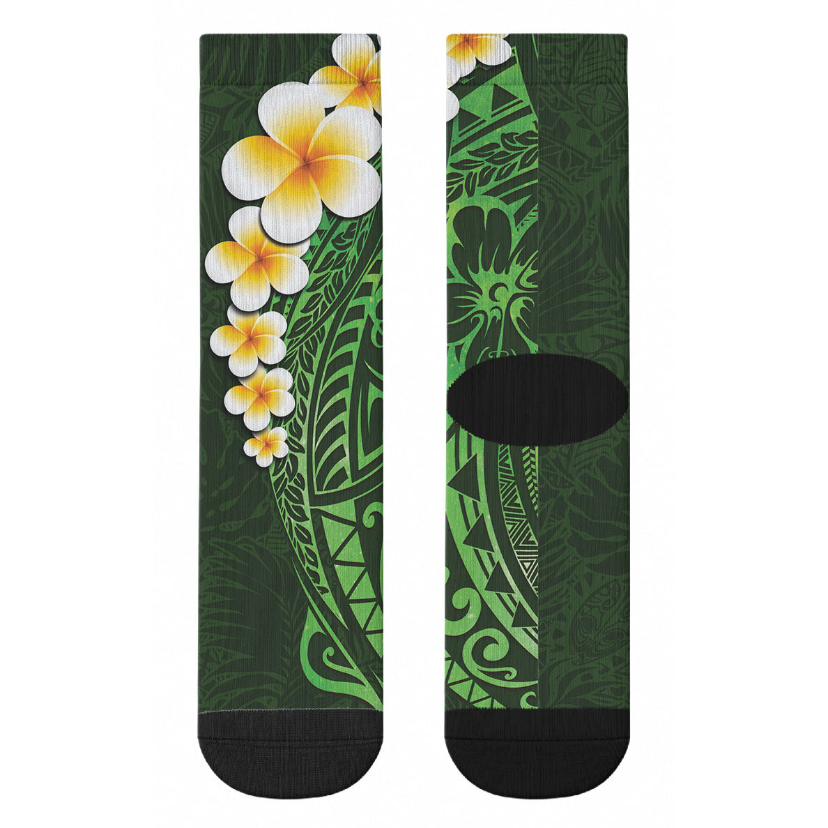 Green Tropical Plumeria With Galaxy Polynesian Art Crew Socks