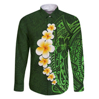 Green Polynesia Family Matching Tank Maxi Dress and Hawaiian Shirt Plumeria Tropical Leaves With Galaxy Polynesian Art LT14 Dad's Shirt - Long Sleeve Green - Polynesian Pride