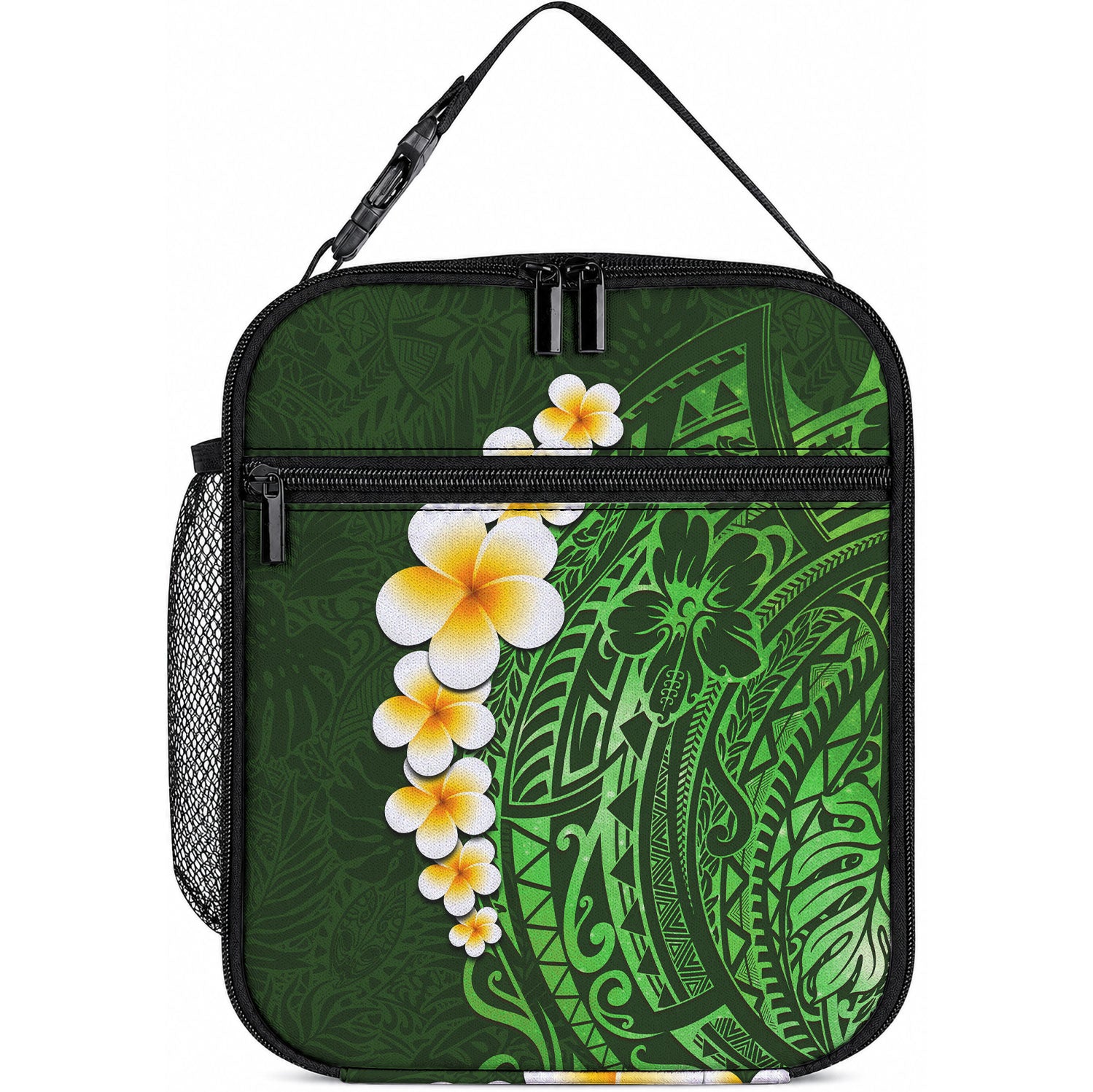 Green Tropical Plumeria With Galaxy Polynesian Art Lunch Bag LT14 10.2 × 8.3 × 4.3 inch Green - Polynesian Pride