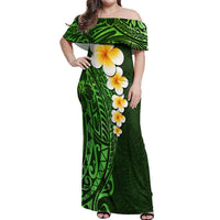 Green Polynesia Off Shoulder Maxi Dress Plumeria Tropical Leaves With Galaxy Polynesian Art LT14 Women Green - Polynesian Pride