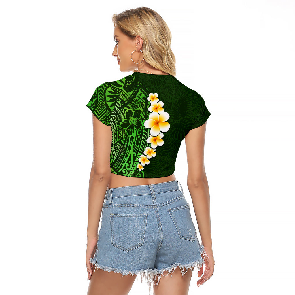 Green Polynesia Raglan Cropped T Shirt Plumeria Tropical Leaves With Galaxy Polynesian Art LT14 - Polynesian Pride