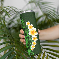 Green Polynesia Skinny Tumbler Plumeria Tropical Leaves With Galaxy Polynesian Art