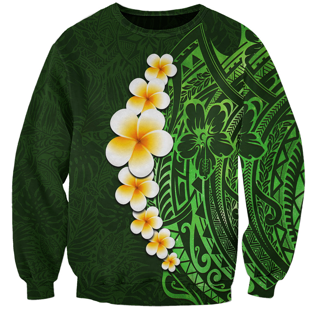 Green Polynesia Sweatshirt Plumeria Tropical Leaves With Galaxy Polynesian Art LT14 Unisex Green - Polynesian Pride