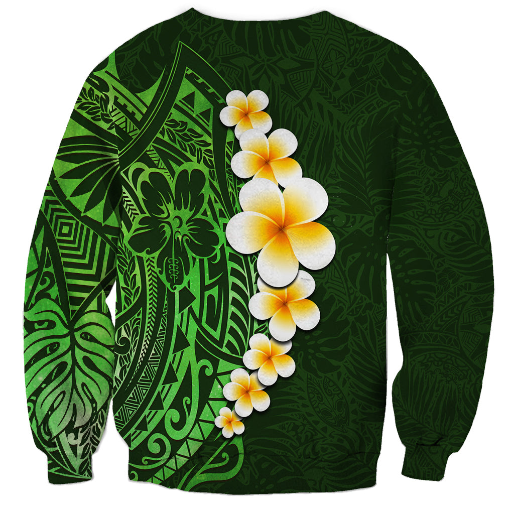 Green Polynesia Sweatshirt Plumeria Tropical Leaves With Galaxy Polynesian Art LT14 - Polynesian Pride
